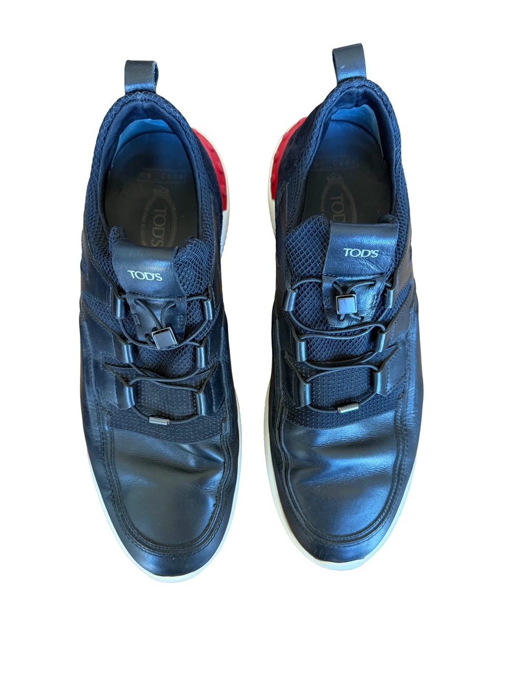 Tod’s No Code Black Leather Mesh Sneakers Red Heel Men’s US 10.5 UK 9 - Picture 8 of 14